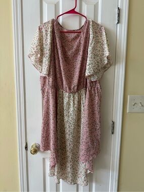 SHEIN Floral Pink and Cream Tiered Dress